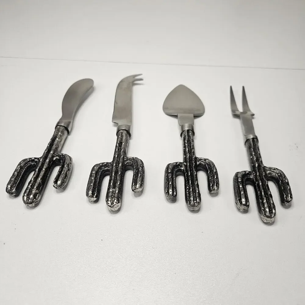 Set Of 4 Zinc Alloy Stainless Steel Cactus-Handle Cheese Knives Spreaders